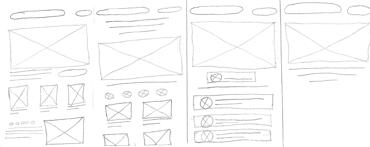 Crazy 8's sketches exploring multiple design ideas quickly