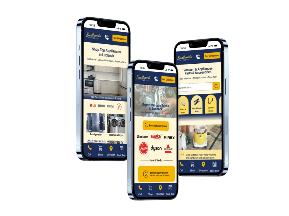 Final homepage design showing product categories