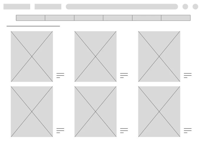 Low-fidelity wireframe of the homepage