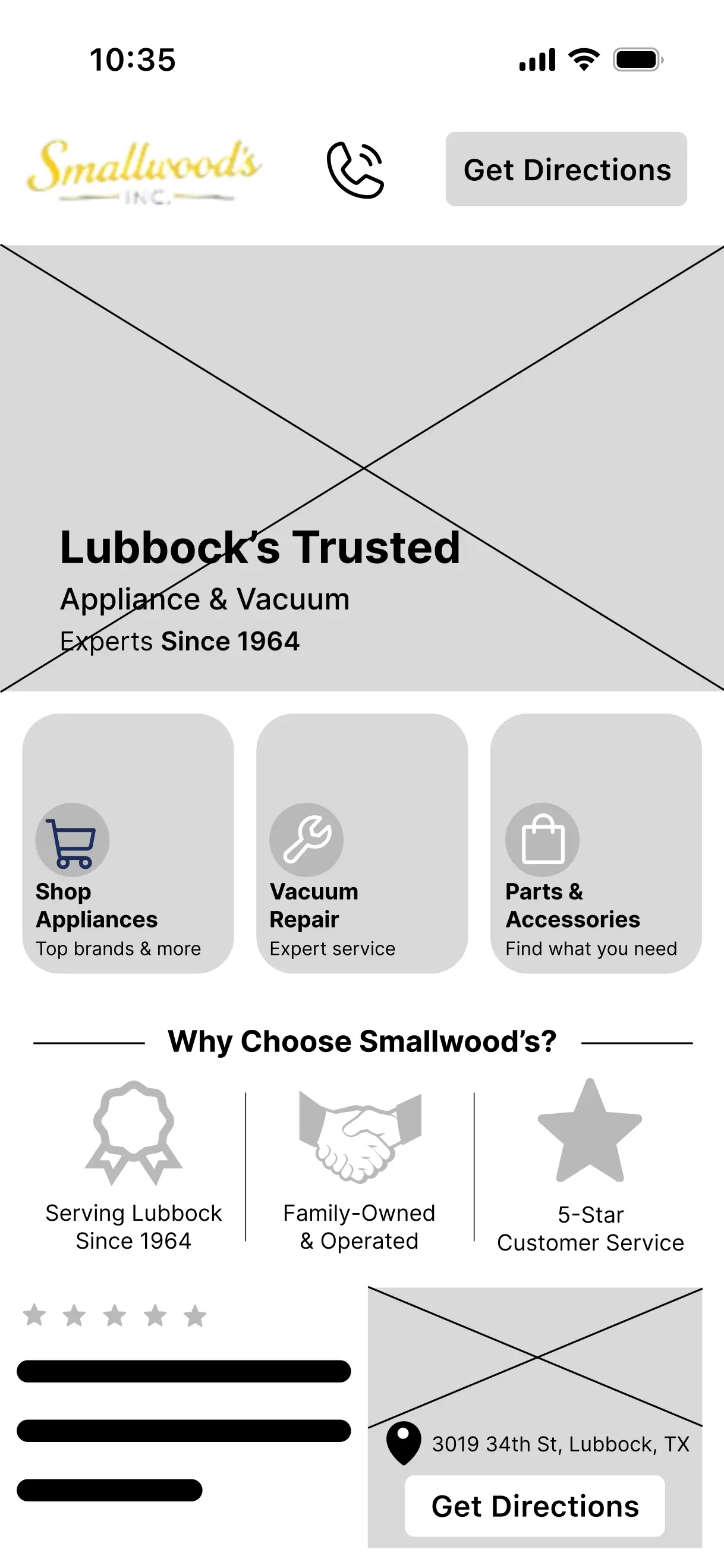 Mid-fidelity wireframe of the homepage