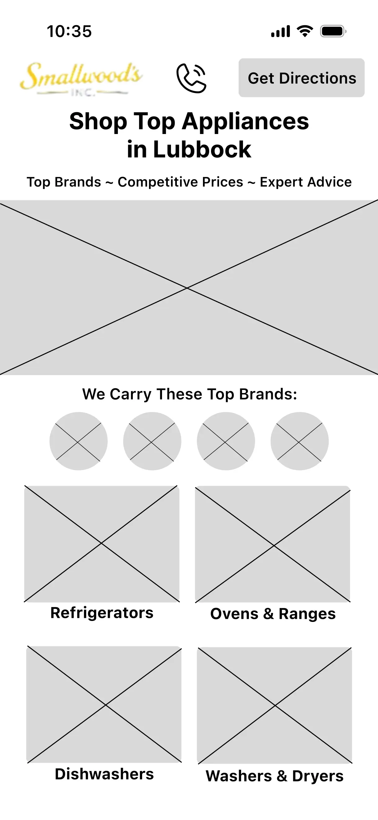 Mid-fidelity wireframe of the shop appliances screen